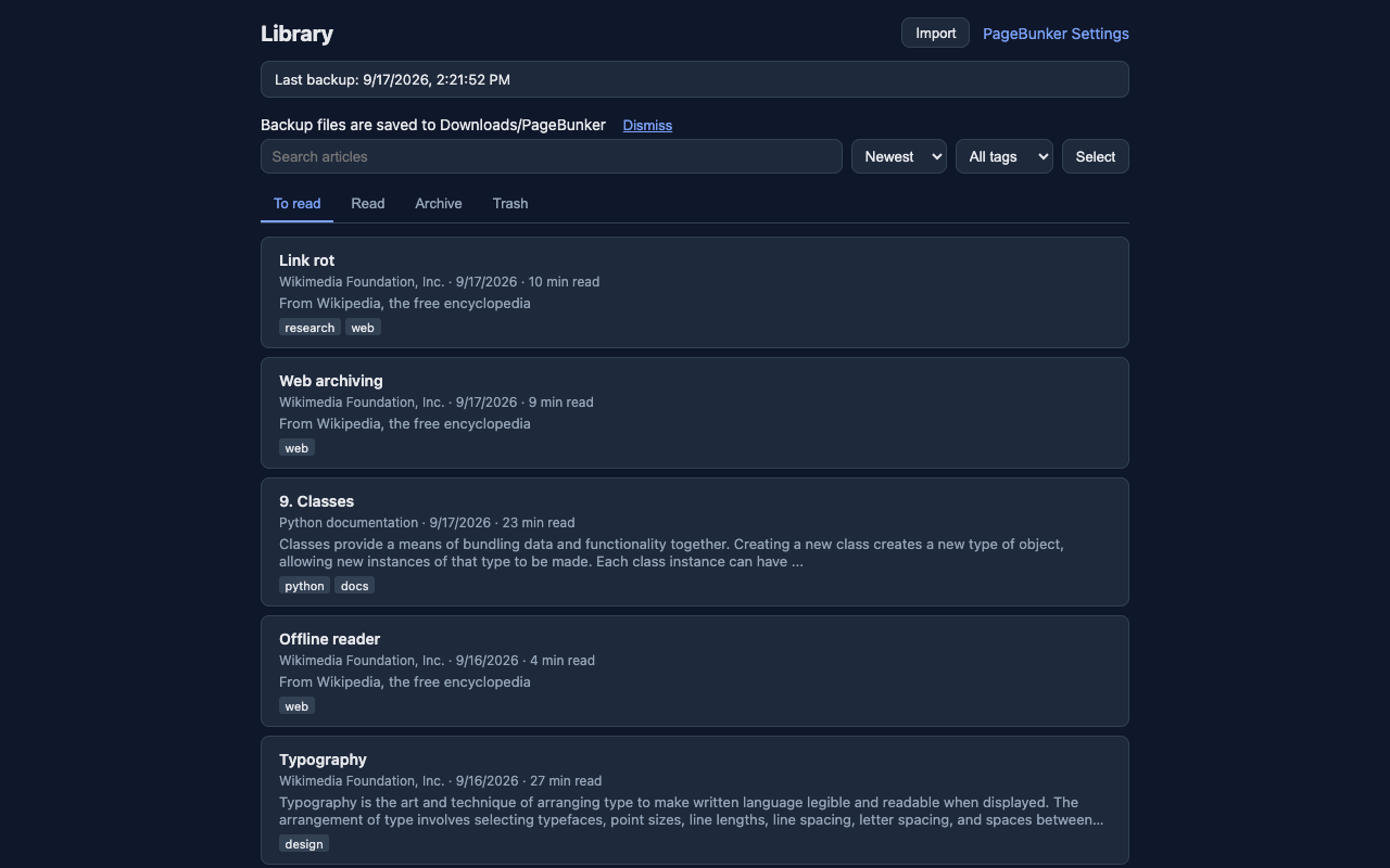 PageBunker library