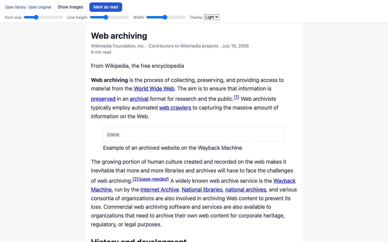 PageBunker reader in light theme