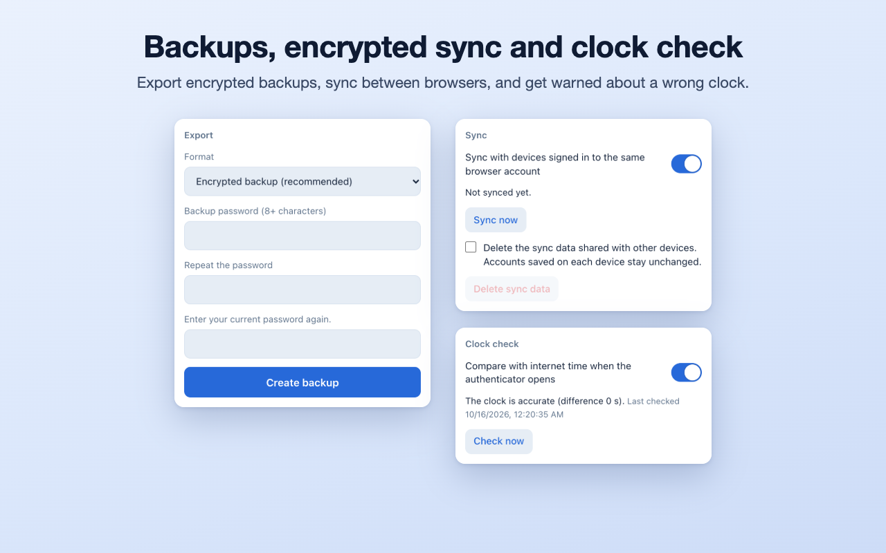 The backup and export settings