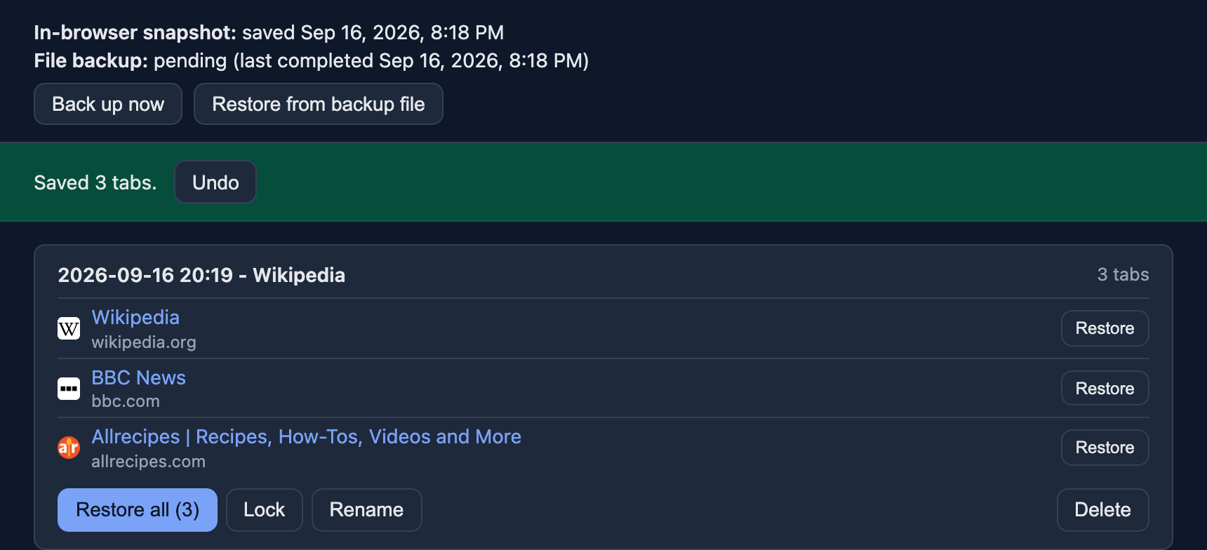 Vault in dark mode with favicons