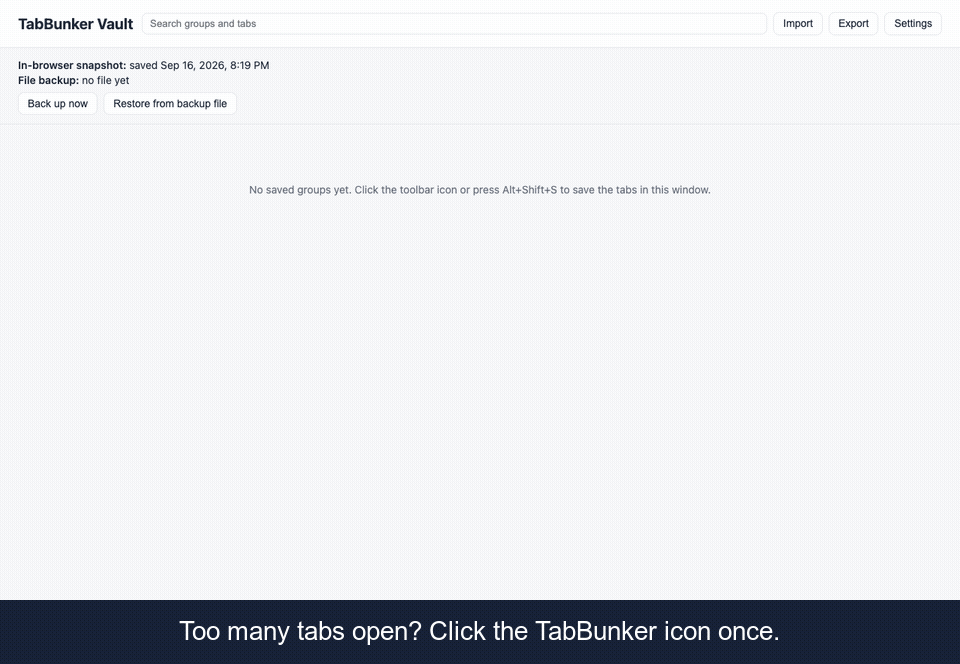 Demo: collapse tabs, backup status, import preview