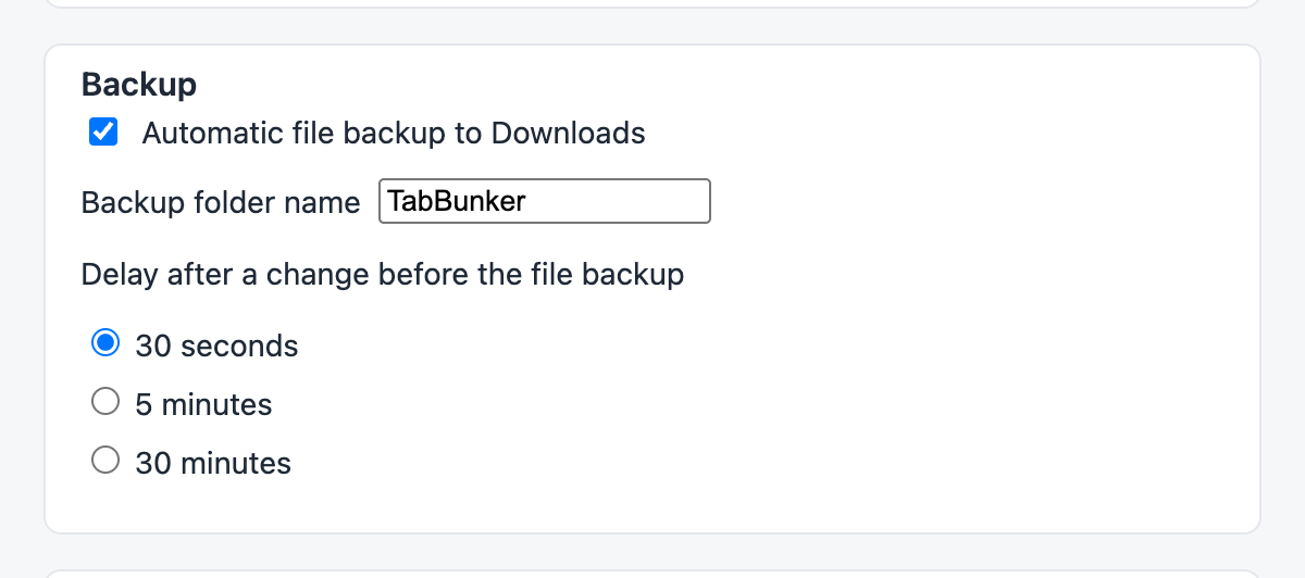 Backup settings: folder name and delay